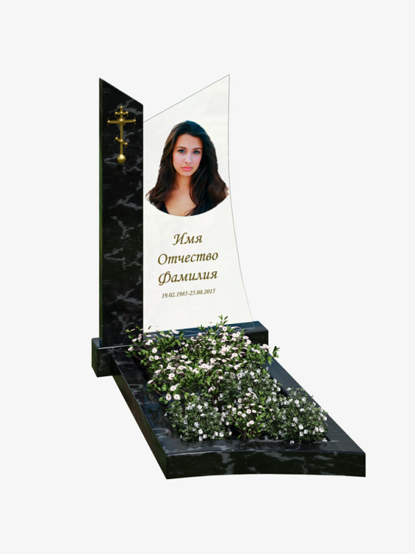 Памятник фасонный из стекла с керамической печатью 1200x600x34 мм